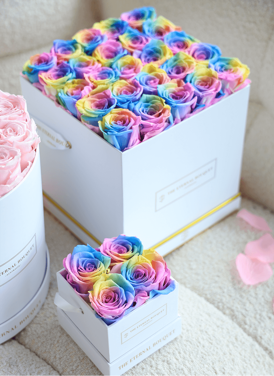 Classic Square Rose Box - Rainbow
