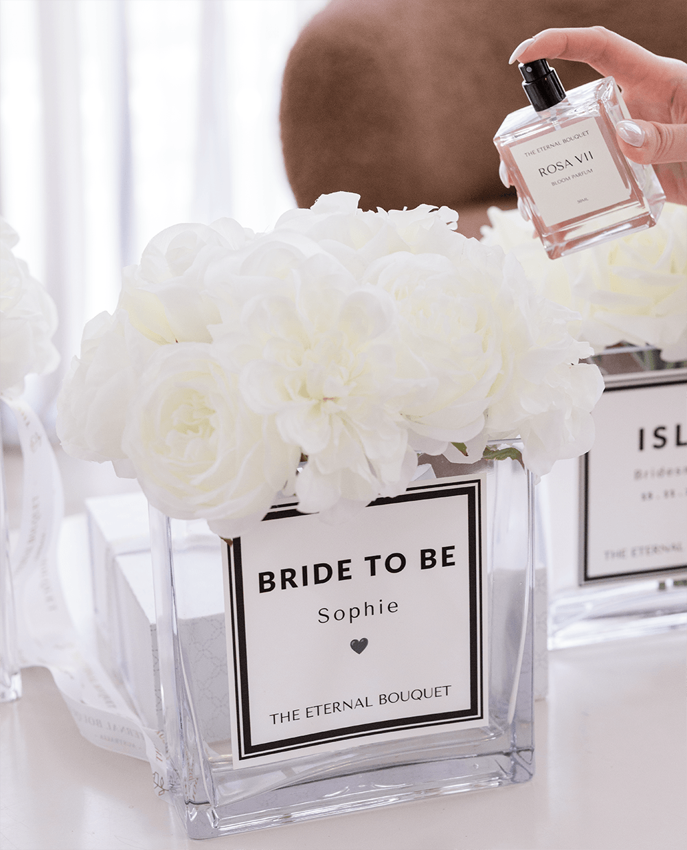 Personalised Glass Vase - Scented White Mixed Bouquet