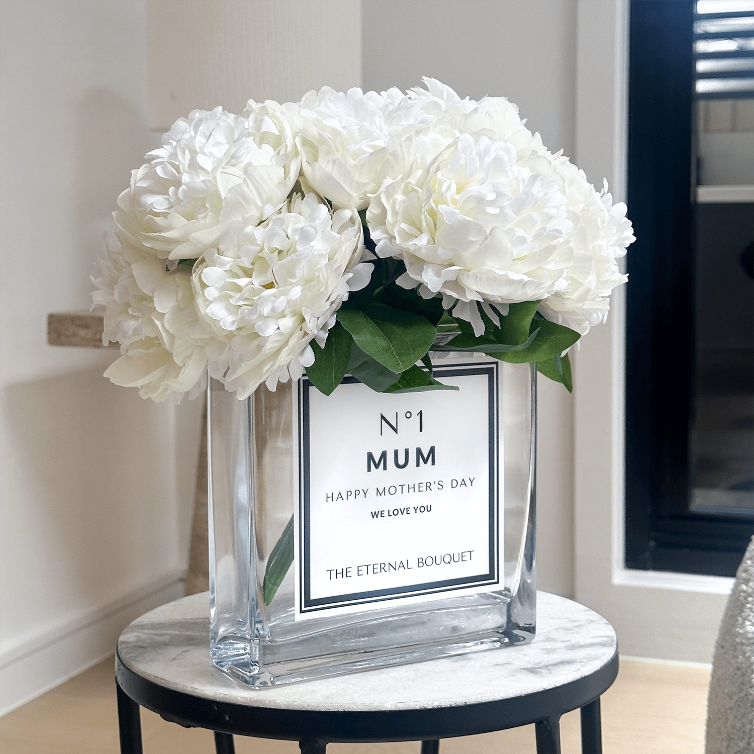 Personalised Glass Vase - Bloomed Scented Silk Peonies