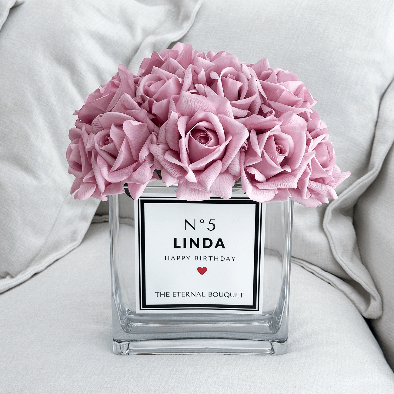 Personalised Glass Vase - Grand Silk Everlasting Roses