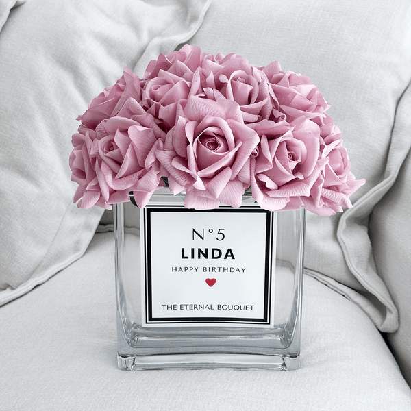 Personalised Glass Vase - Grand Silk Everlasting Roses (15 roses)