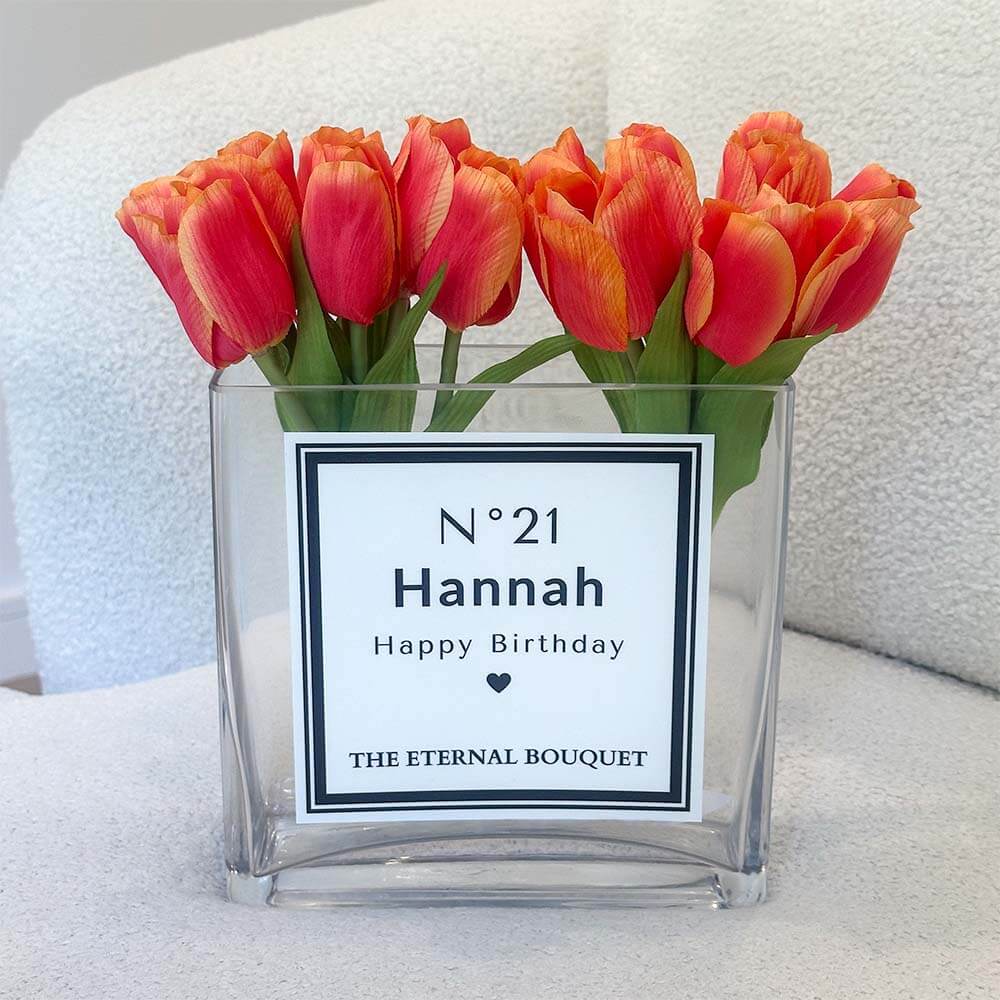 Personalised Glass Vase - Scented Silk Tulips