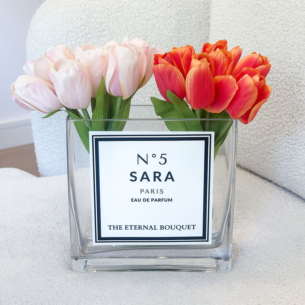 Personalised Glass Vase - Scented Silk Tulips
