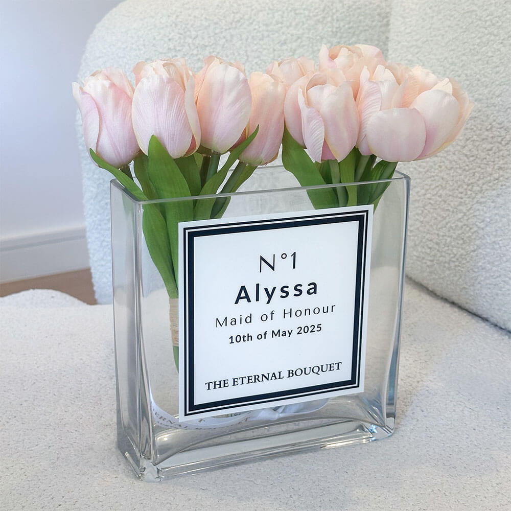 Personalised Glass Vase - Scented Silk Tulips
