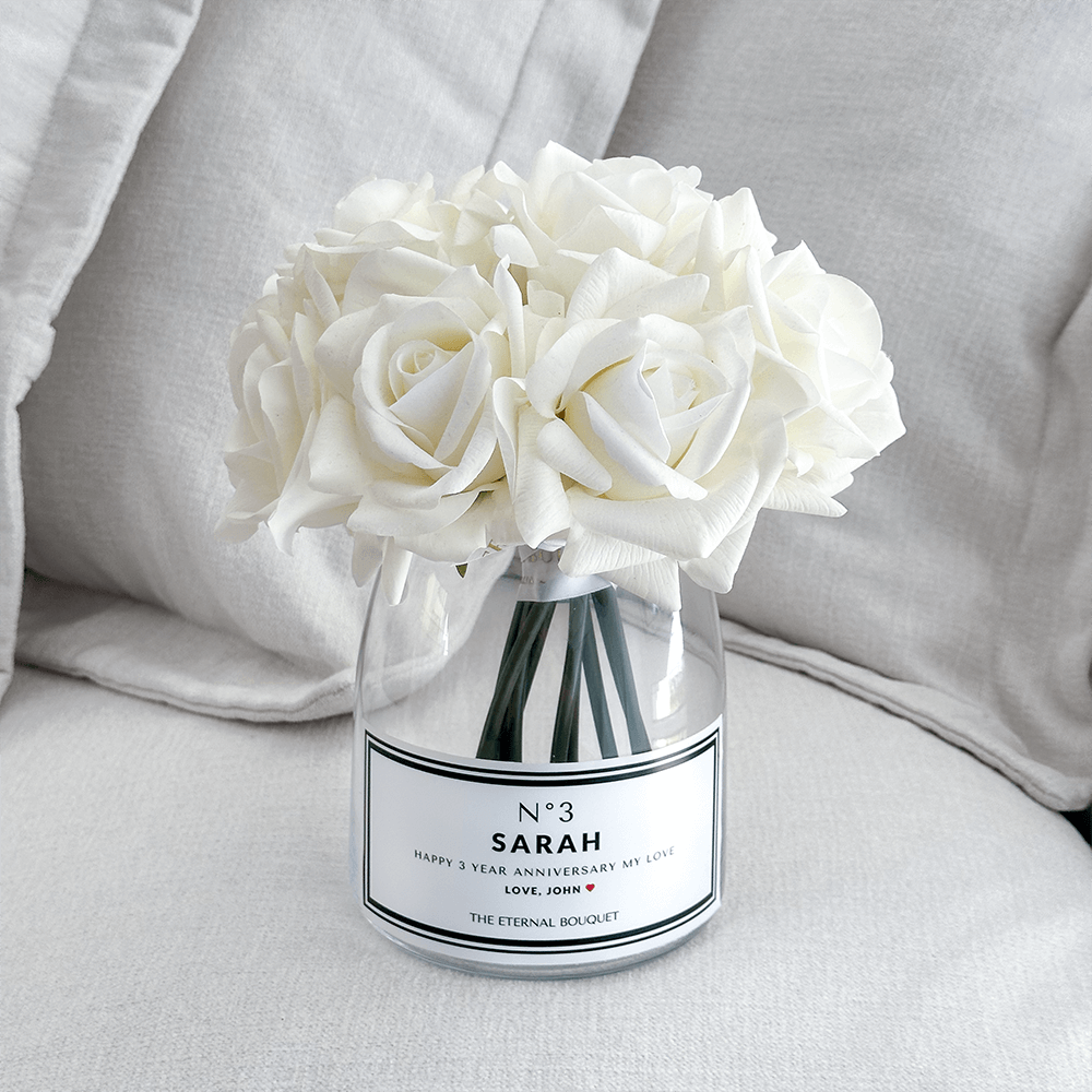 Mira Personalised Glass Vase - Silk Everlasting Roses