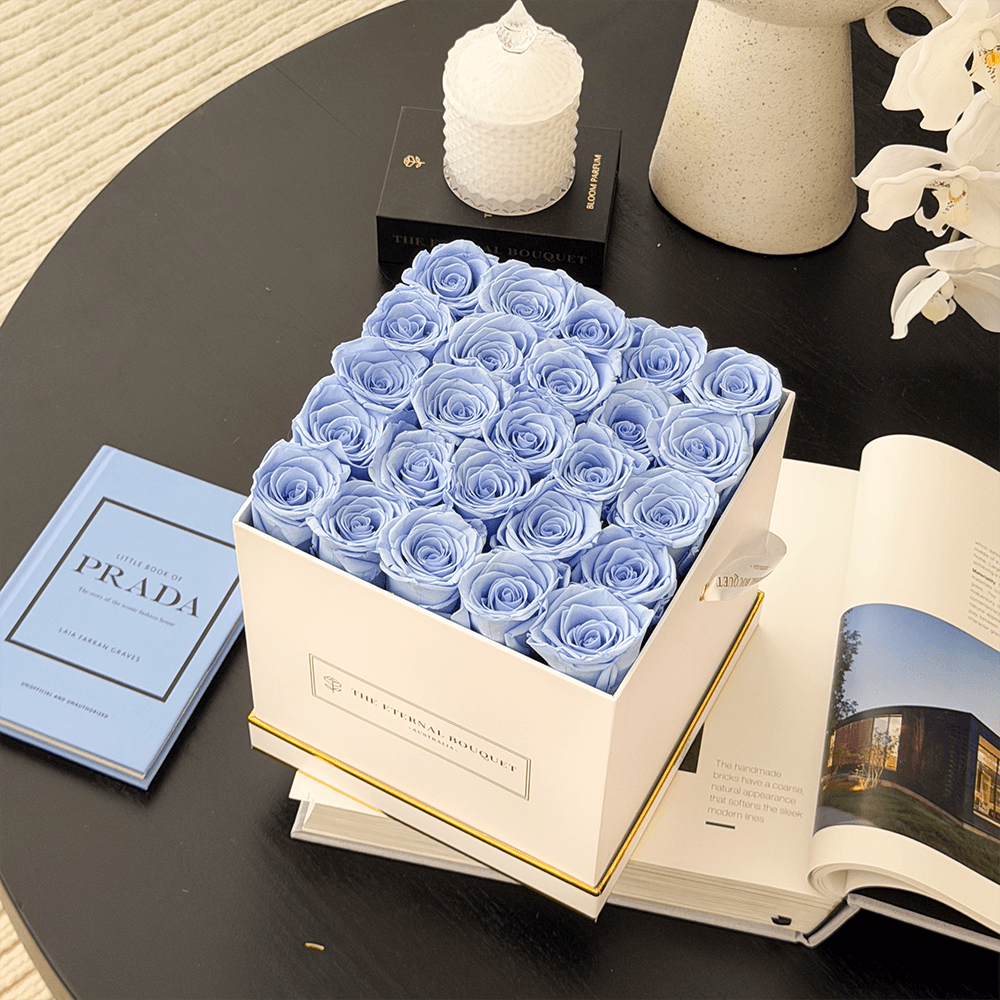 Classic Square Rose Box - Baby Blue