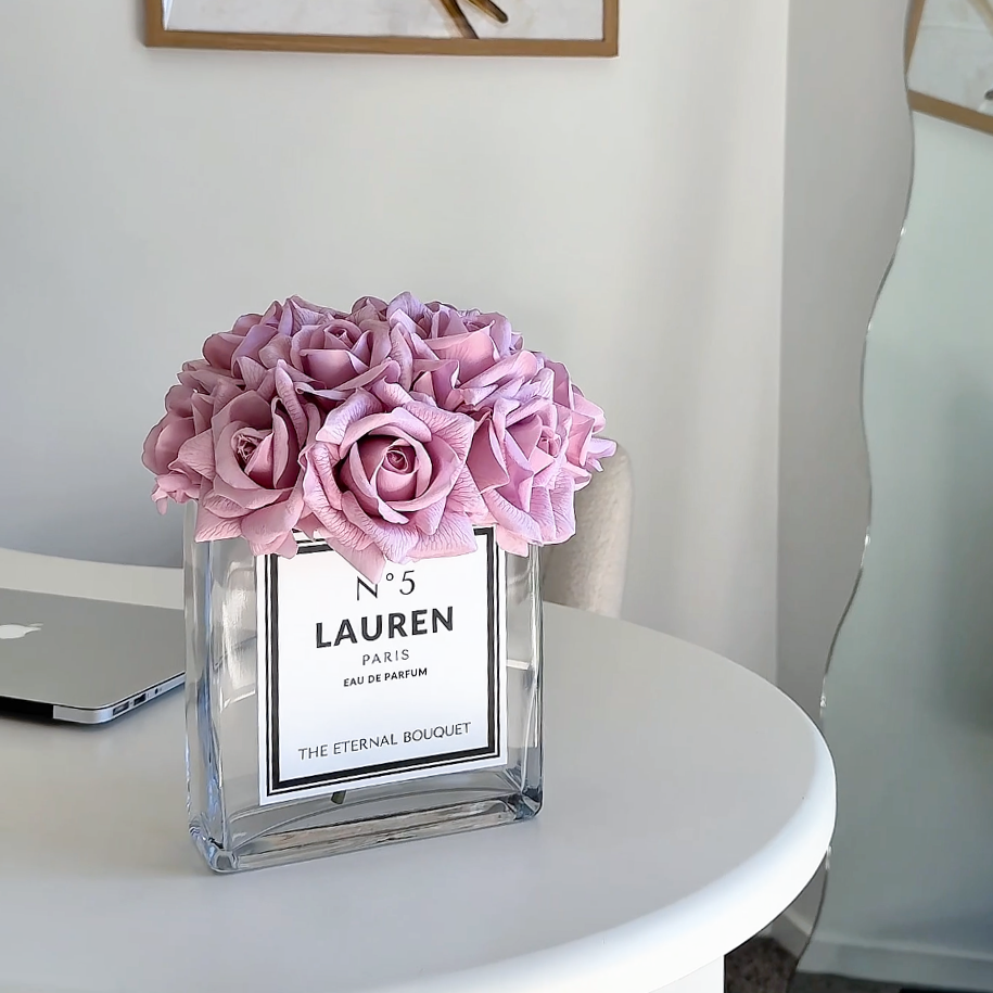 Personalised Glass Vase - Silk Everlasting Roses (10 roses)