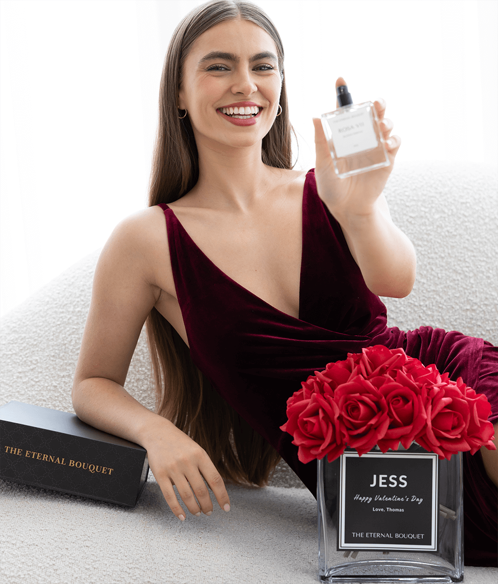 Personalised Glass Vase - Silk Everlasting Roses (10 roses)