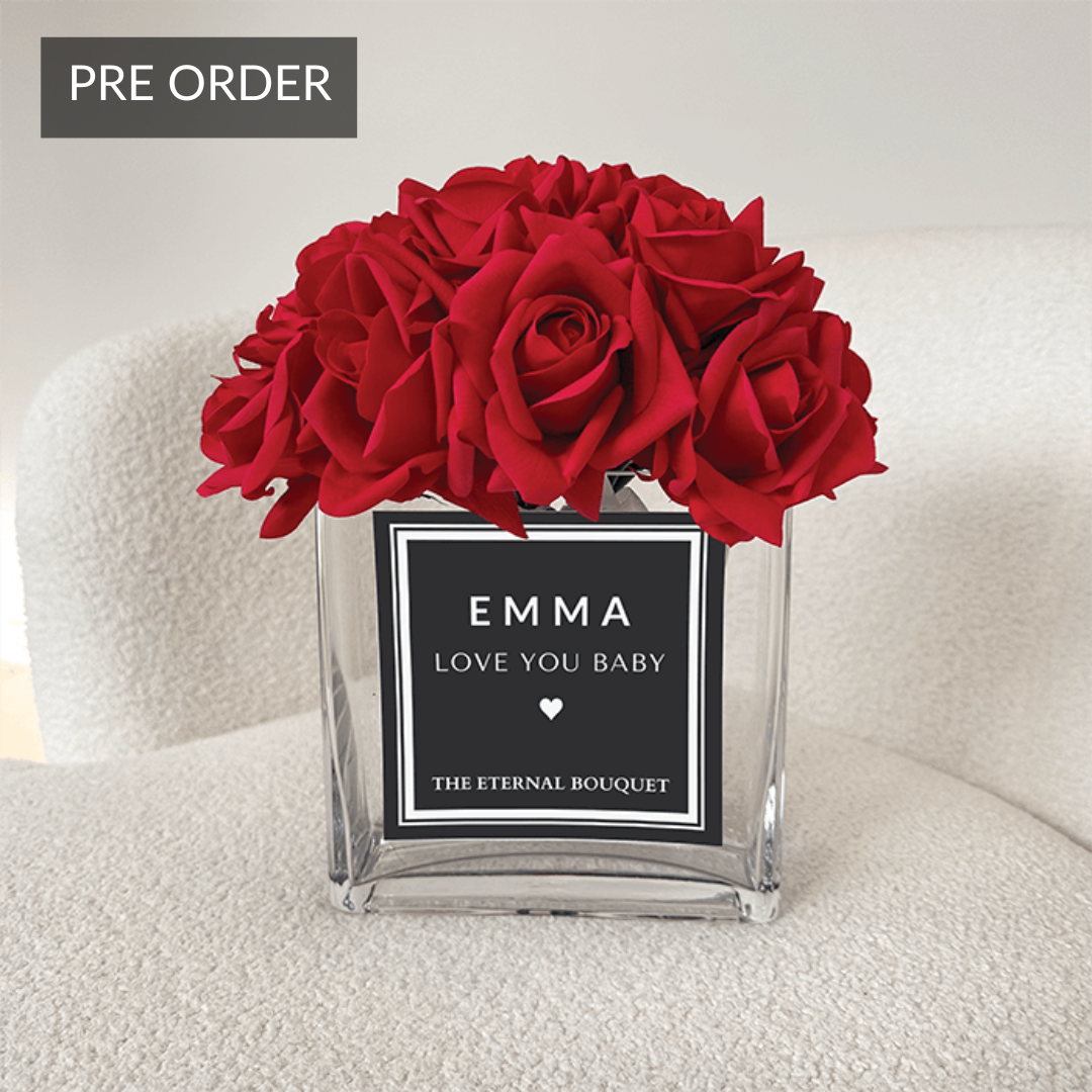 Personalised Glass Vase - Silk Everlasting Roses