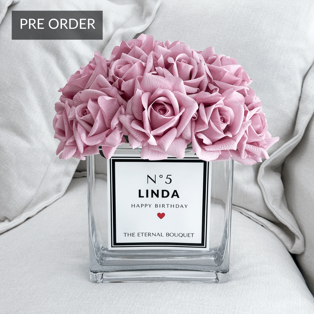 Personalised Glass Vase - Grand Silk Everlasting Roses