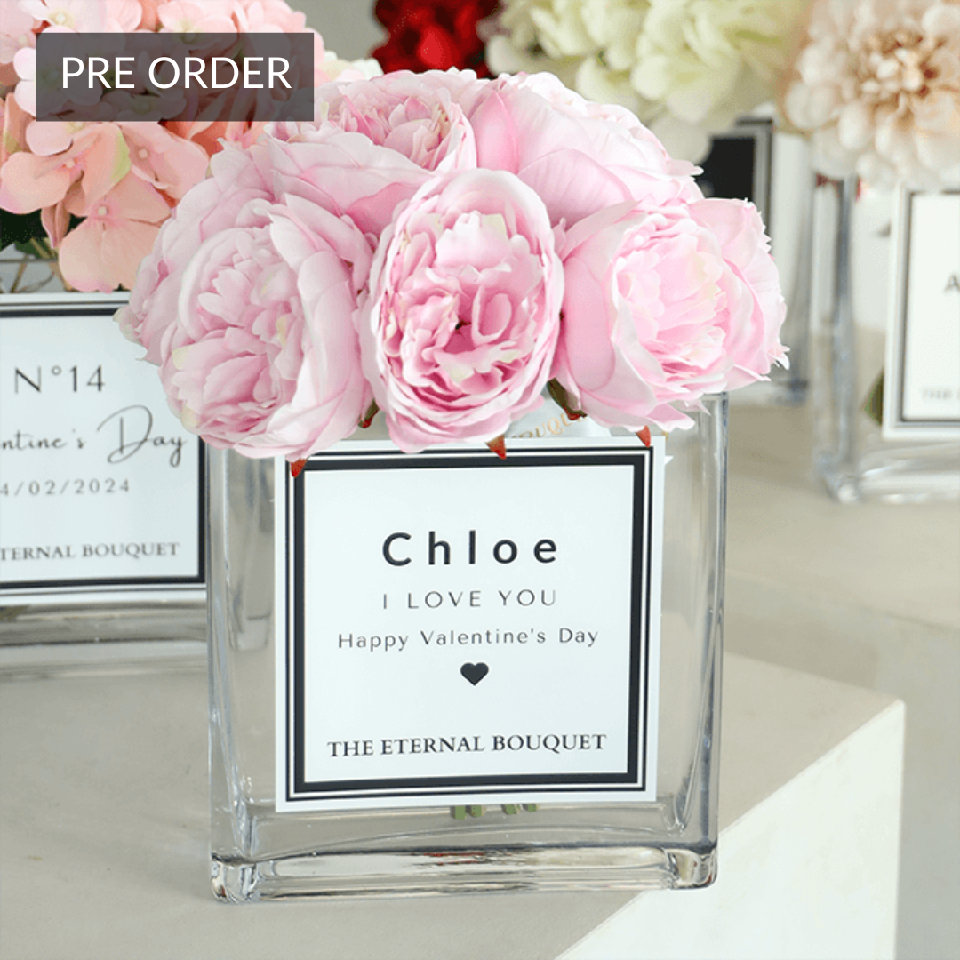 Personalised Glass Vase - Scented Silk Peonies