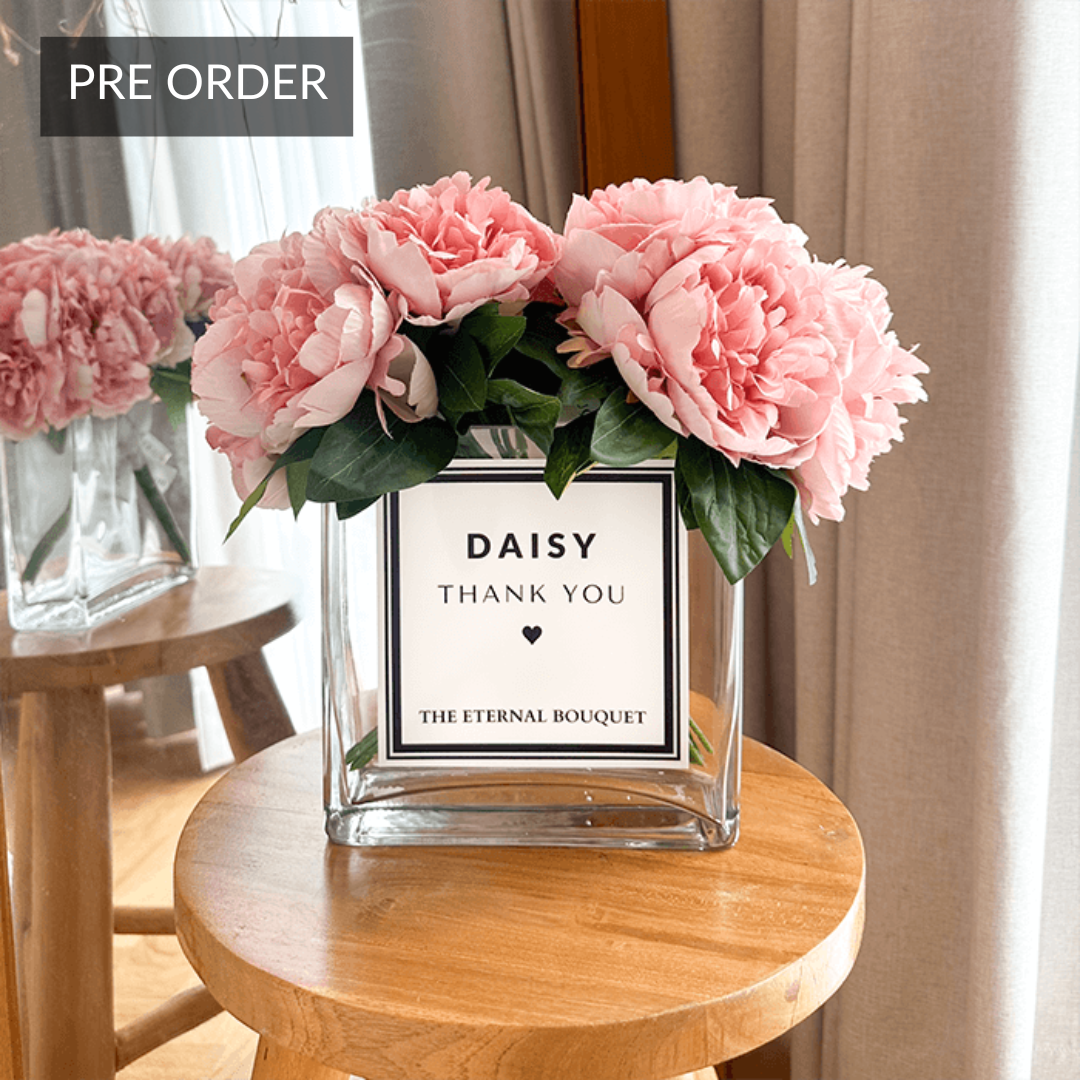 Personalised Glass Vase - Bloomed Scented Silk Peonies