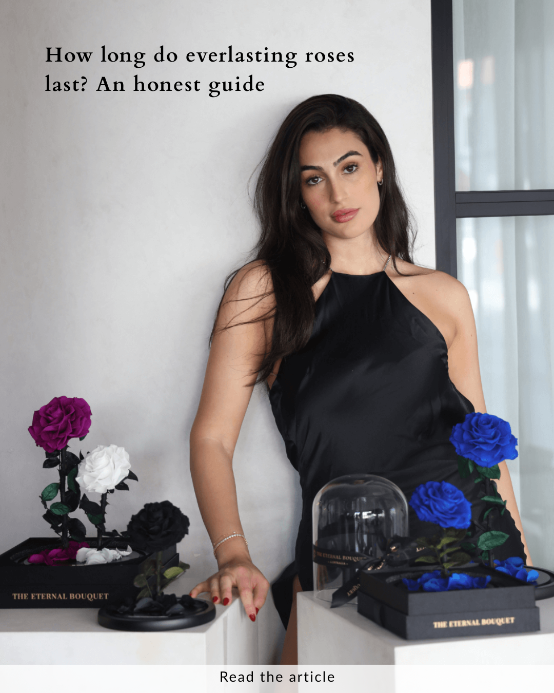 A royal blue everlasting rose under a glass dome, from The Eternal Bouquet Enchanted Rose Dome collection.