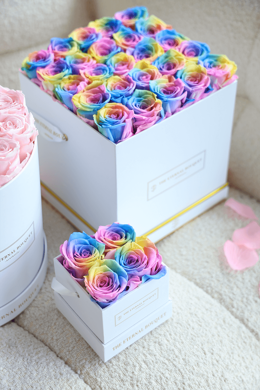 Classic Square Rose Box - Rainbow