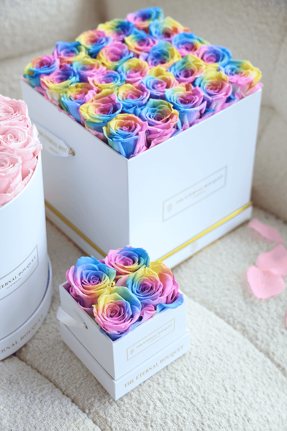 Classic Square Rose Box - Rainbow