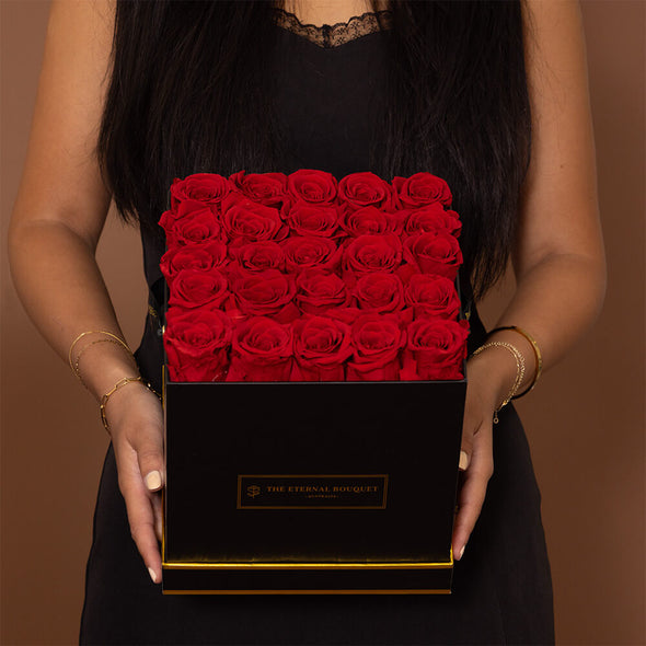 Classic Square Rose Box - Red