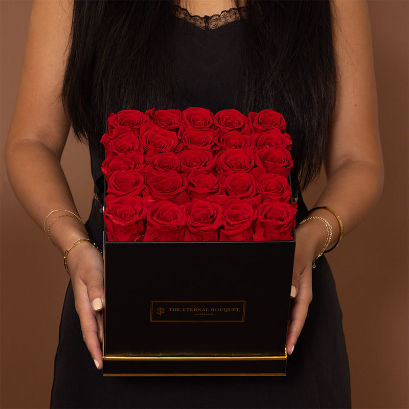 Classic Square Rose Box - Red