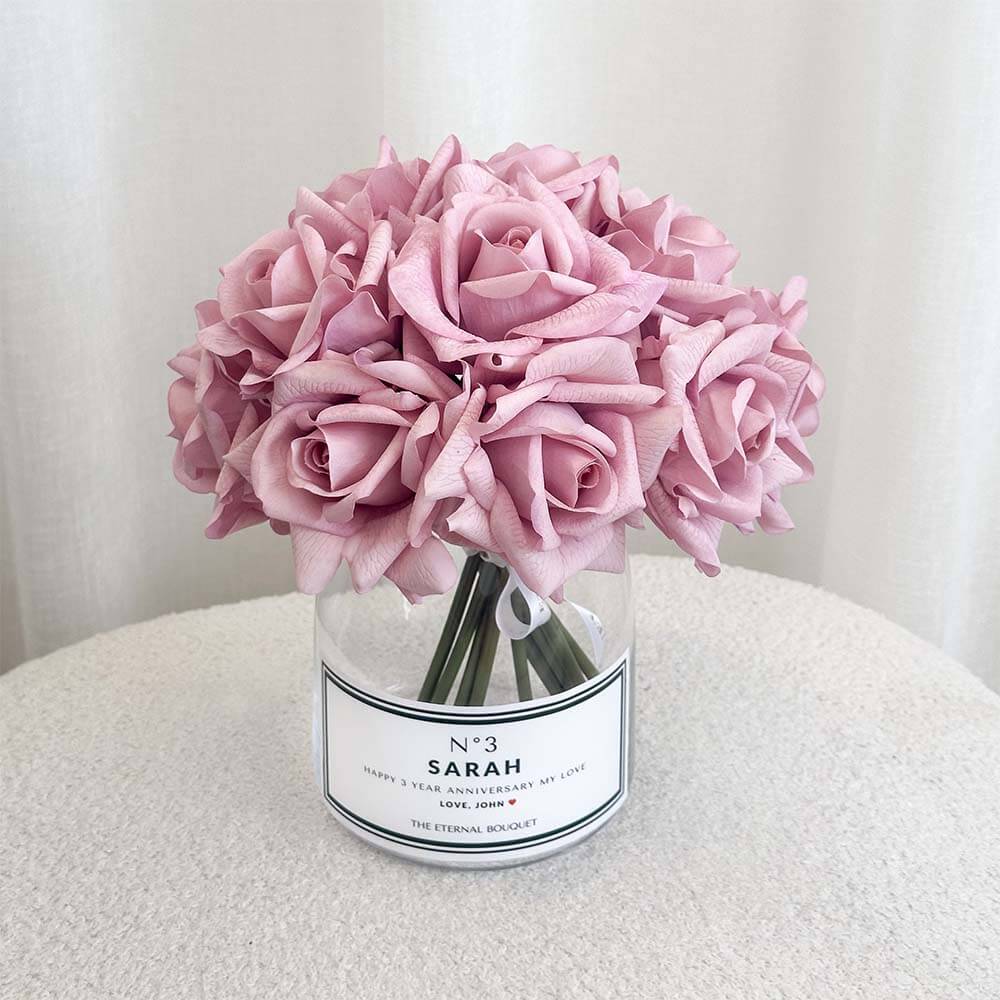 Mira Personalised Glass Vase - Silk Everlasting Roses
