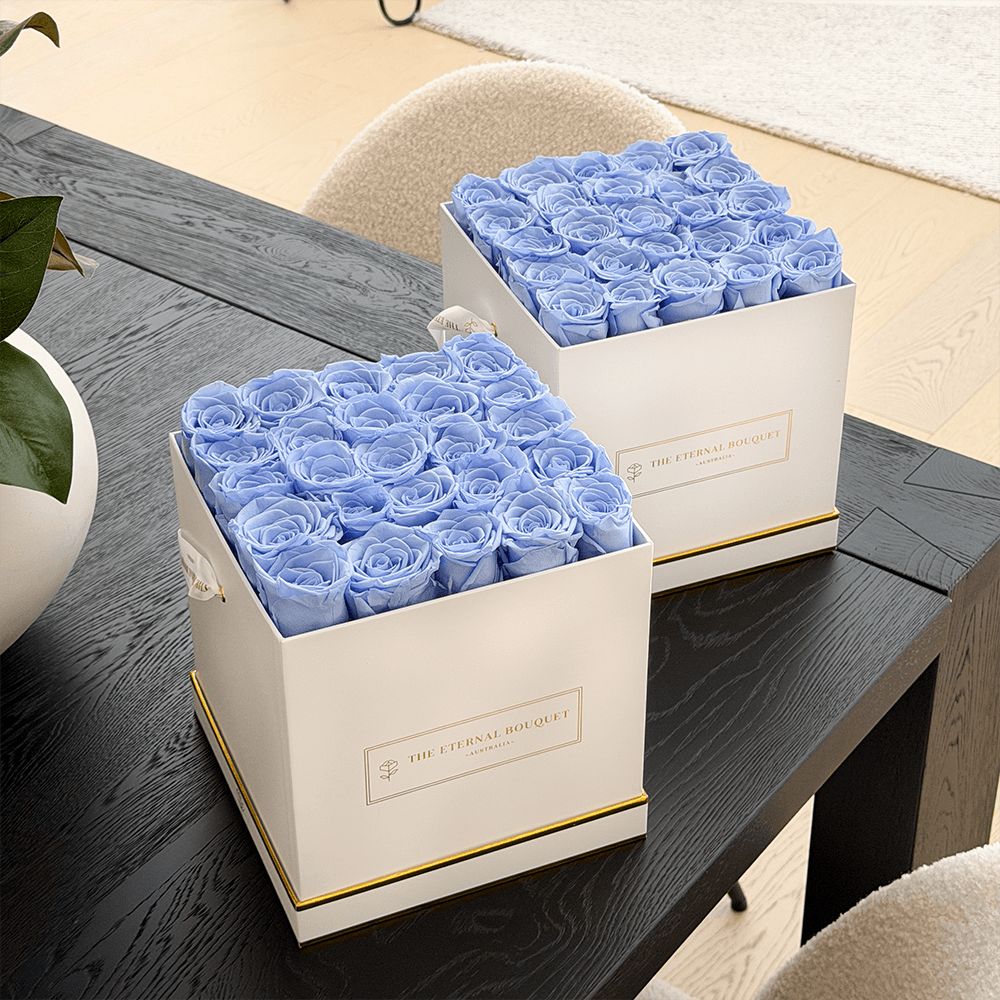Classic Square Rose Box - Baby Blue