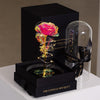 Luxury pink galaxy rose with LED lights in a glass dome, presented in a black gift box by The Eternal Bouquet Australia.