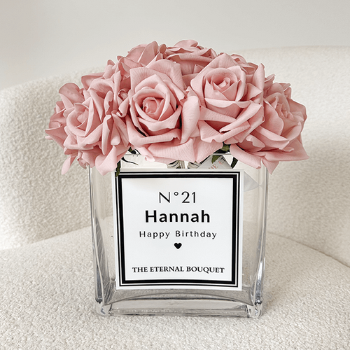 Personalised Glass Vase - Silk Everlasting Roses