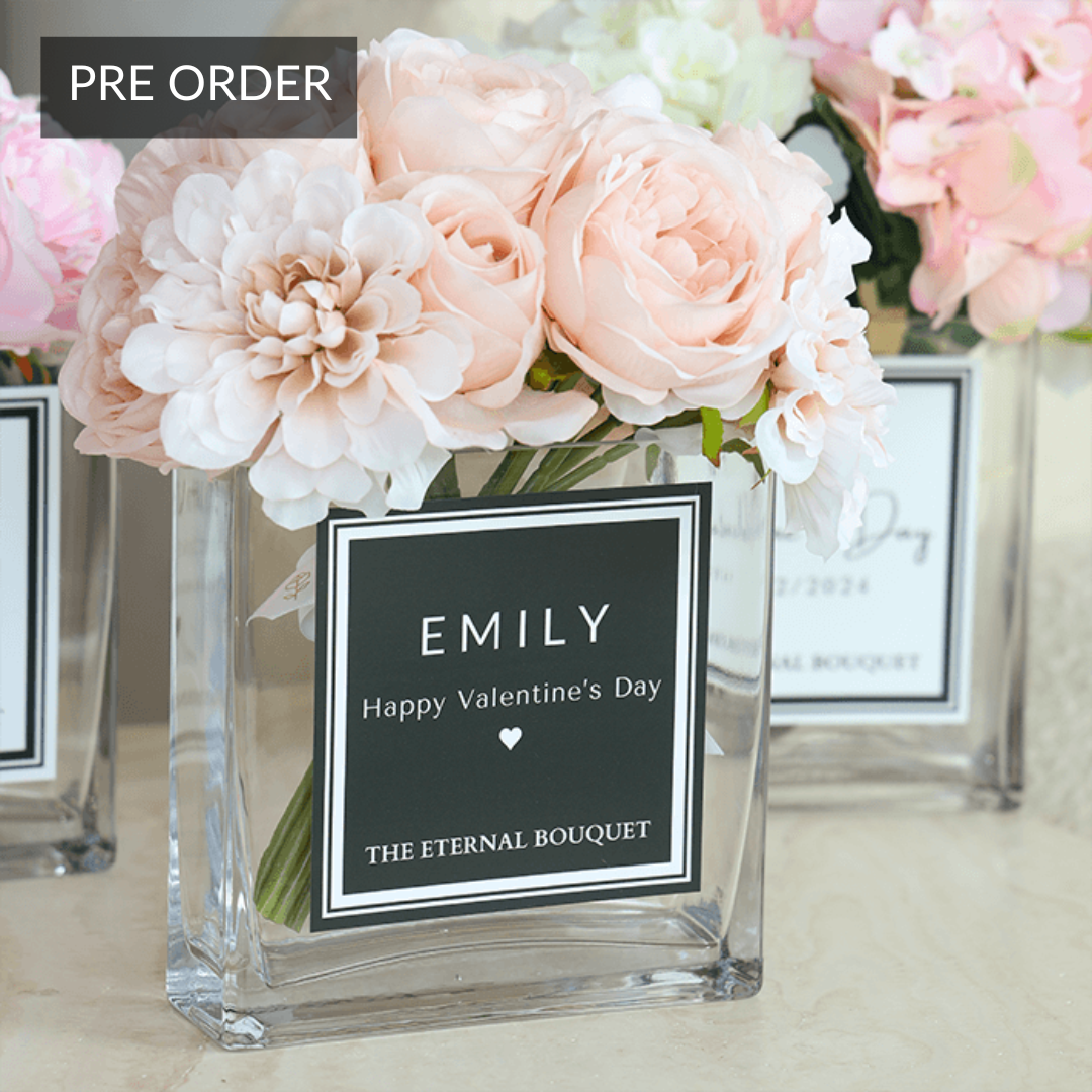 Personalised Glass Vase - Scented Mixed Blush Bouquet