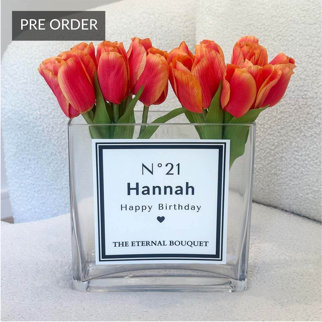 Personalised Glass Vase - Scented Silk Tulips