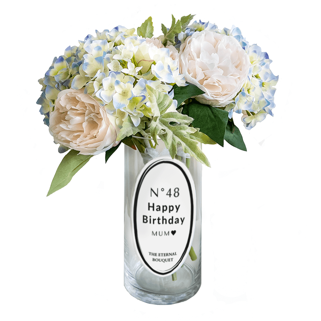 Round Personalised Glass Vase - Mixed Eden Bouquet - The Eternal Bouquet ®