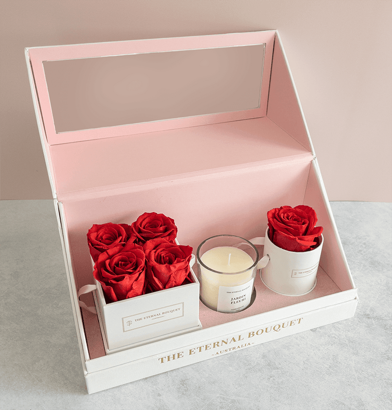 Red Everlasting Rose Set with Scented Candle