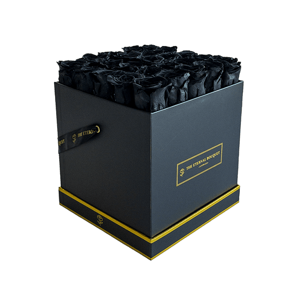 Long Lasting Black roses in black box side view