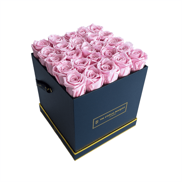 Preserved pink roses in luxury black square rose box by The Eternal Bouquet
