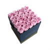Pink Eternity Roses in a Black bouquet Box top view