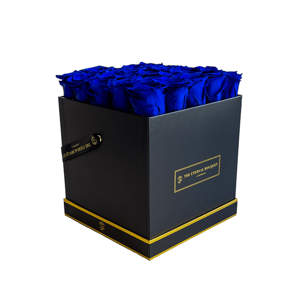 Royal Blue Everlasting Rose Bouquet Box (side view)