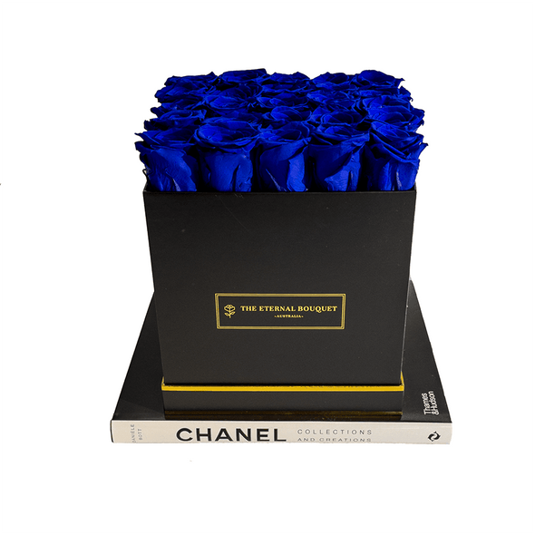Royal Blue Everlasting Rose Bouquet Box (Front View)