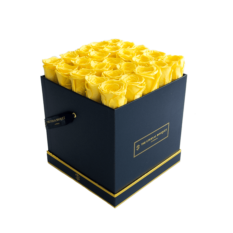 Yellow Everlasting Square Rose Bouquet Box