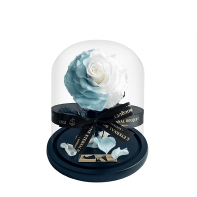 Everlasting Mini Blue and White Blended Rose in Glass Dome
