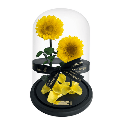 Forever Sunflower glass dome with 2 Everlasting Sunflowers