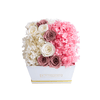 Long lasting Pink and White Roses and Hydrangeas in a White Box top view
