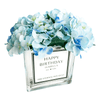 Light Blue Everlasting Silk Hydrangeas in a personalised glass vase
