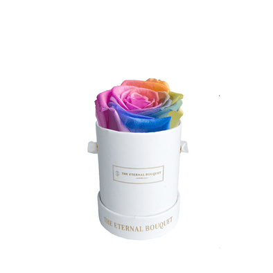 Single Everlasting Rainbow Rose in Round Bouquet Box
