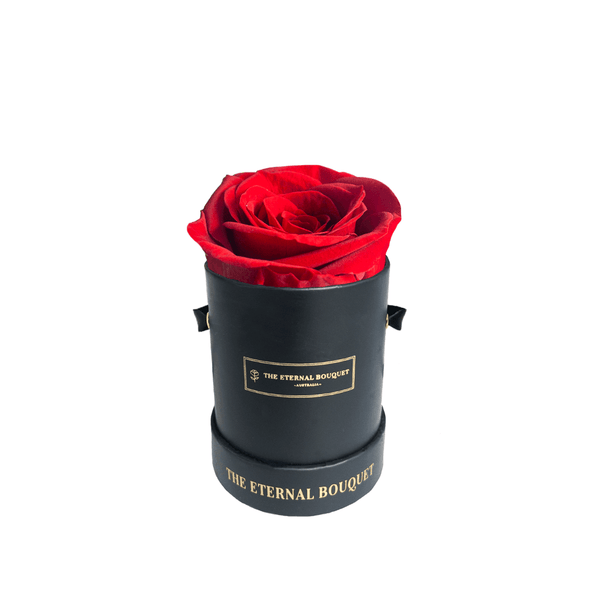 Single Everlasting Red Rose in Round Bouquet Box