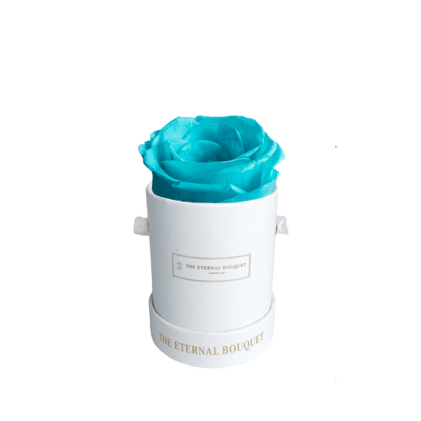Single Everlasting Tiffany Blue Rose in Round Bouquet Box