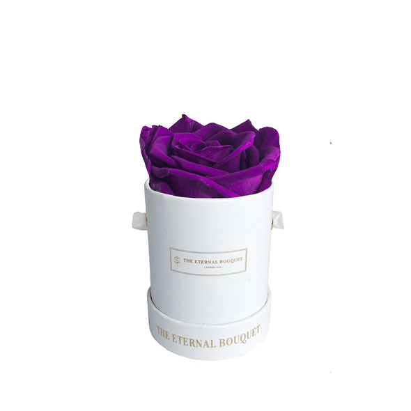Single Everlasting Purple Rose in Round Bouquet Box