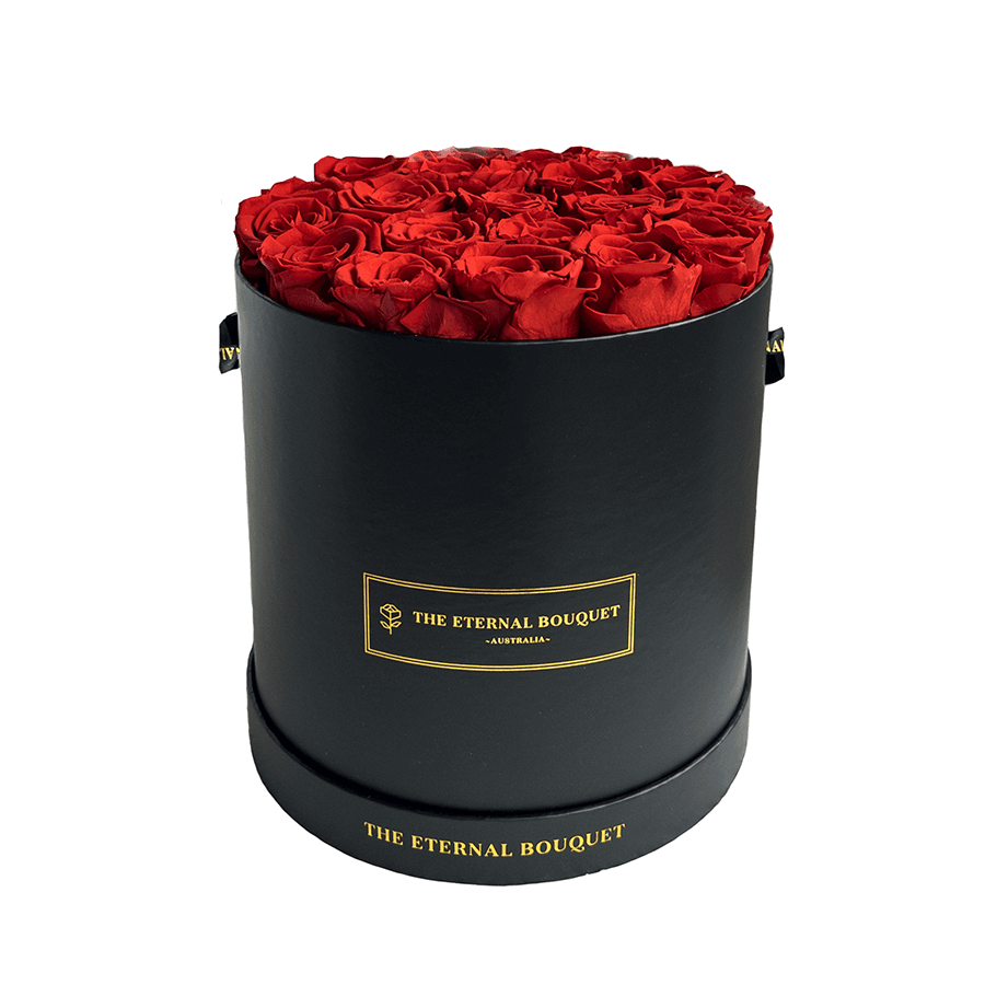 Round Everlasting Bouquet Rose Box with Red Eternity Roses