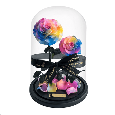 2 Everlasting Rainbow Roses in a glass dome 