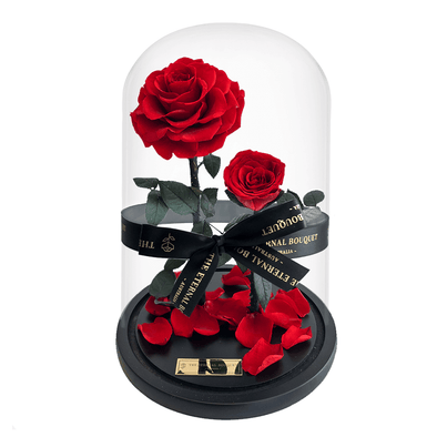 2 Enchanted Everlasting Red Roses in a glass dome