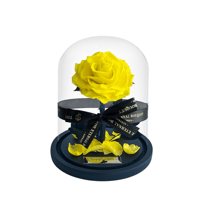 Mini Yellow Everlasting Rose in glass dome