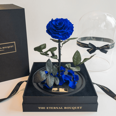 Dark blue everlasting rose with a luxury black gift box